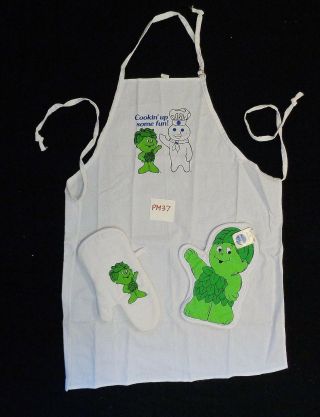 Pillsbury Sprout And Doughboy Apron & 2 Oven Mitts Pm37
