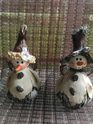 Two Cute Snowman Fiquerines Out Of Resin