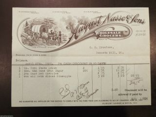 1926 August Nasse & Sons Vignette Letterhead Invoice St Louis,  Mo