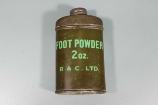 Ww2 British 1 Tin Can Of Foot Powder 2 Ounce Field Gear R & C Ltd.  Opened.  77