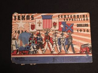 1936 Texas Centennial Exposition Ticket Dallas Texas World Fair Ephemera