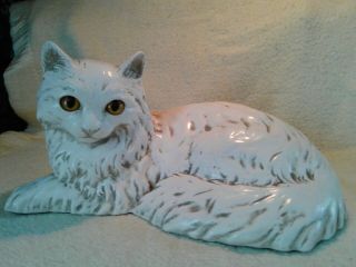 Vintage Cat Statue Decor Life Like Yellow Eyes Large Size Homco Home Interiors