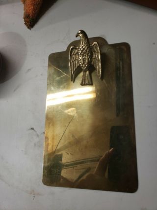 Vintage Solid Brass Small 8 " X 5 " Clipboard W/ Majestic Eagle Clip Board