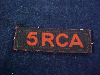 Orig Ww2 Canvas " Rca " Shoulder Flash 5 Rca Royal Canadian Artillery
