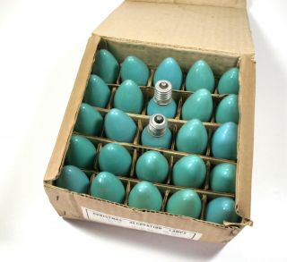 Vintage C - 9 1/4 Christmas Light Bulbs Box Of 25 Opaque Green / Teal Replacements