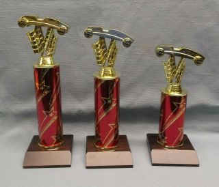 Cub Scout Trophy Set Of 3 Pinewood Derby Car Red Star Column