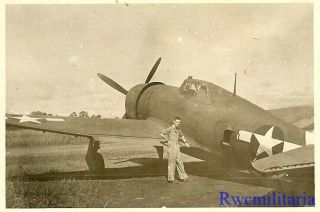 Org.  Photo: Us Airman Posed W/ P - 47 Fighter Plane On Airfield; 1945 (2)