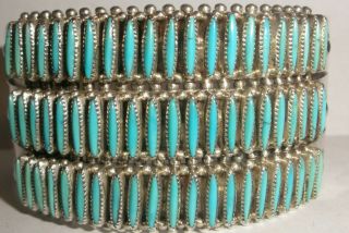 Vintage Bryant Waatsa Zuni Sterling Silver 3 Row Needlepoint Turquoise Bracelet