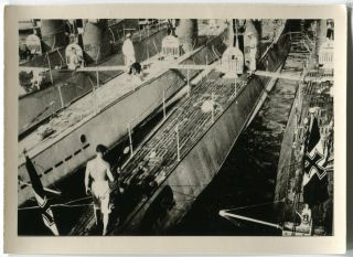 German Wwii Small Size Photo: Kriegsmarine U - Boats In Harbour,  Agfa Paper