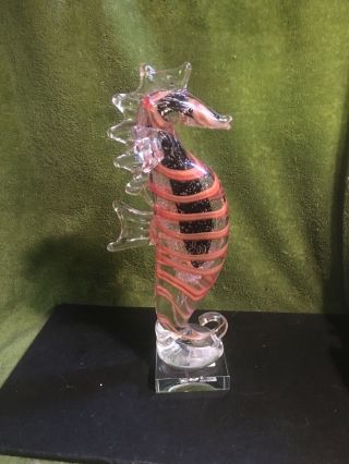 Large Hand Blown Shimmering Gold Swirled Art Glass Seahorse Figurine 12”high