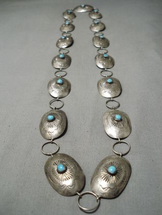 Vintage Navajo Hand Hammered Sterling Silver Turquoise Concho Belt