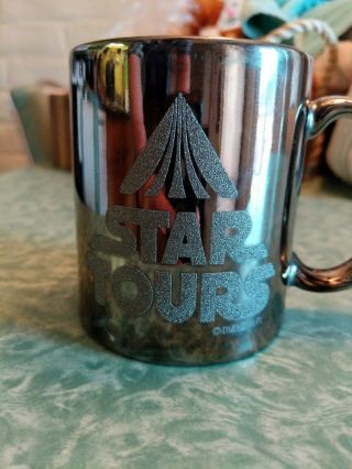 Vintage 1986 Disney Star Tours Coffee Cup Mug Black / Metallic W/ Glitter Effect