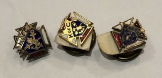 Vintage Set Of 3 Knights Of Columbus 10kt Top Tie Tack Lapel Pins K Of C Vinta