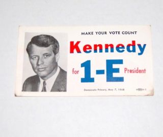 1968 Robert F Kennedy Campaign Card Rfk Political Pinback Make Your Vote Count