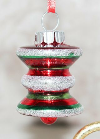 Radko Shiny Brite Glass Christmas Ornament Red Silver Green Small 2” China