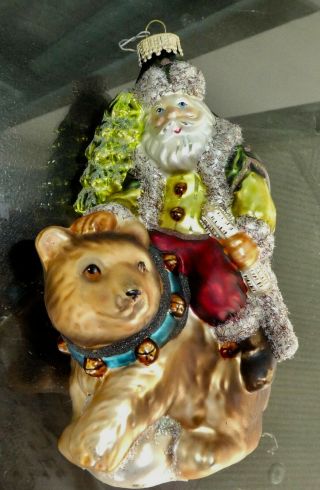 Old World St.  Nick Santa Claus Blown Glass Christmas Ornament 6.  5 " Bear