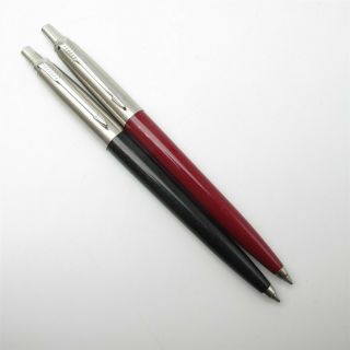 (2) Vtg Parker Jotter Ball Point Pens Red & Black Barrel Usa Made