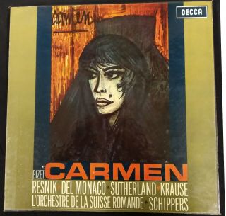 Bizet Carmen,  Resnik Sutherland Krause Schippers,  Decca 3 Lp Box Set Met 256/8