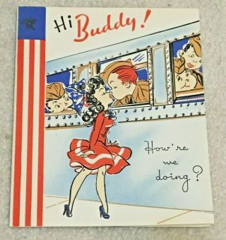 Wwii Ww2 Military Greeting Card Humorous " Hi Buddy ",  Victory,  Envelope