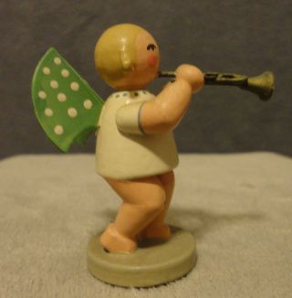 Vintage Erzgebirge Angel Trumpet Player Wood German Figurine