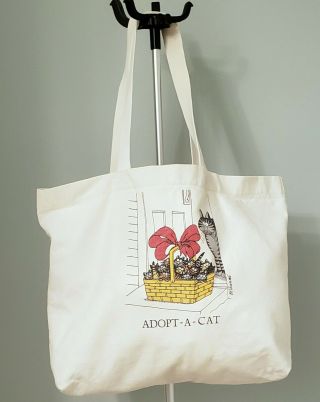 B Kliban Cat Tote Adopt - A - Cat Mother And Kittens Canvas Crazy Shirt Large Vtg