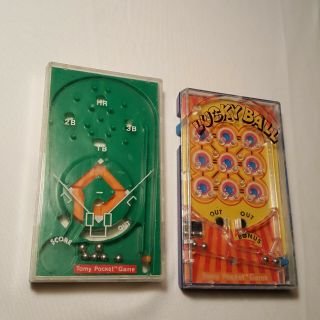 2 Vintage Tomy Pocket Game 1975 Pocket Baseball Game & 1977 Lucky Ball