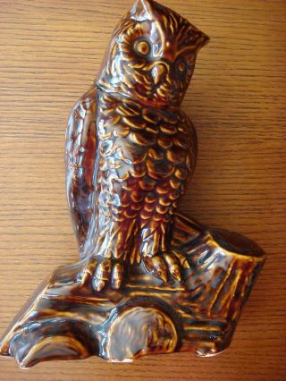 Vintage Owl Vase - Brown/espresso - Glazed Ceramic - Rustic - 11 " Tall