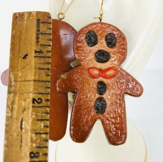 Vintage Gingerbread Man Christmas Ornament Set Of Two - 2.  75” Resin 3