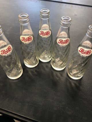 Set Of 5 Vintage Pepsi Cola 6 1/2 Fl Oz Swirl Glass Soda Bottles