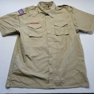 Boy Scouts Of America Adult Uniform Shirt Sz L Blank Tan Short Sleeve Button E65