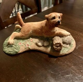 Border Terrier Dog Handpainted Figurine Charmstone Artist Earl Sherwan