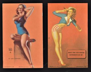2 Vintage Earl Moran 1940s Pin - Up Girl Mutoscope Cards Nmint B & B Inc