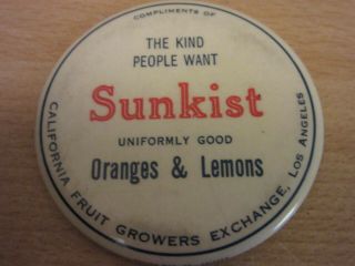 Antique Celluloid Advertising Revolving Disc Chart Sunkist Oranges & Lemons