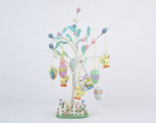 Easter Egg Tree With Wood Ornaments Eggs Bunnies Chicks