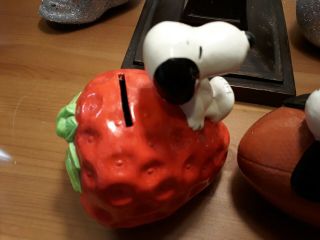 Vintage Strawberry Snoopy and Football Bank Peanuts Charlie Brown both 1966 3