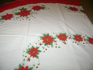 Christmas Fabric Tablecloth.  Poinsettias.  60 " X 80 " Oval