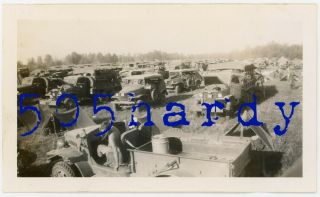 Wwii Us Gi Photo - Dozens Of Gmc Cckws & Early Dodge Wc Trucks In Field - Top