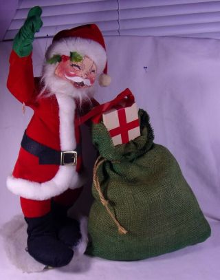 Vintage 1981 Anna Lee Mobilitee Christmas Santa Claus Doll And Bag Of Toys 17.  5 "