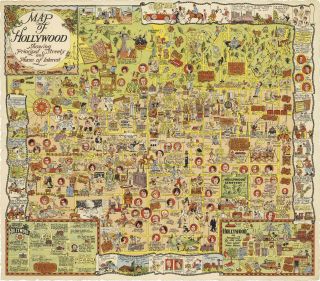 1921 Whimsical Pictorial Map Of Hollywood Wall Poster Historical Scenes Streets