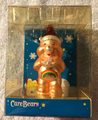 Carebears Share Bear Christmas Ornament Blue 2005 Glass Holiday 4 "