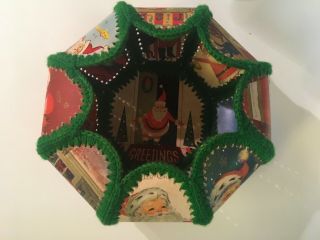 Vintage Christmas Santa Claus Greeting Card Bowl Basket Green Crochet Handmade