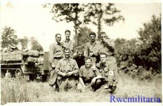 JOVIAL US Soldiers w/ Medic Posed by M3 Armored Halftrack in Field 2