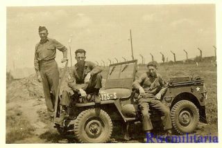 Good View Us Soldiers Posed W/ Willys Jeep (w/ Cable Cutter) ; Germany,  1945