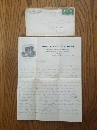 1913 John Steneck & Sons Hoboken N.  J Cover & Letterhead Banking R.  R & Steamships