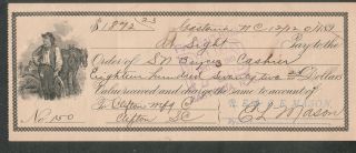 1901 Check First National Bank Gastonia Nc/clifton Mfg Co Sc.  R E & C E Mason