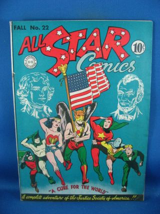 All Star Comics 22 Vg F Flag Cvr Jsa Wonder Woman Hawkman 1944