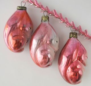 Set 3 Squirrel Glass Vintage Decor Xmas.  Christmas Pink Ornament Russian Ussr