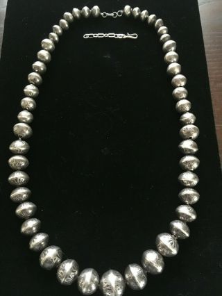 Vintage Navajo Pearls - Sterling Silver Handmade Oxidized Graduated Bead Necklace