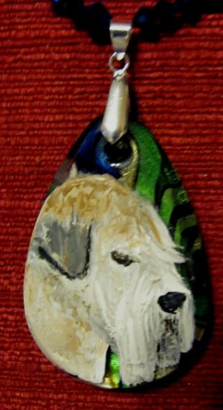 Soft Coated Wheaten Terrier Hand - Painted On Murano Glass Pendant/bead/necklace