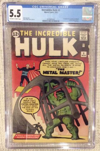 Incredible Hulk 6 Cgc 5.  5 1st Metal Master Stan Lee.  Kirby 181